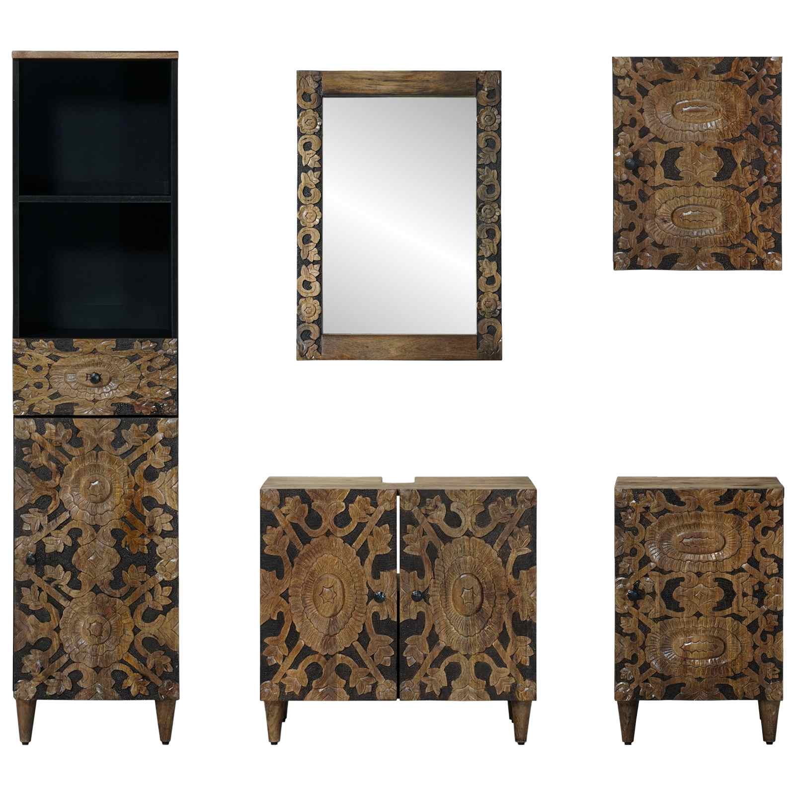 Set di mobili per il bagno con cassetto con porta 5 pcs Marrone | homemem39