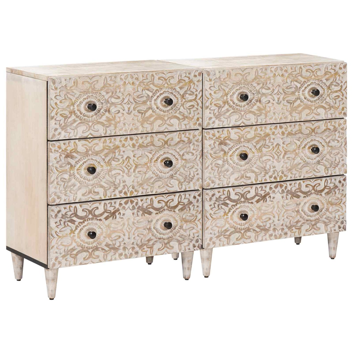 Credenza 2 pcs Bianco 60 x 33,5 x 75 cm Legno di mango massello | homemem39