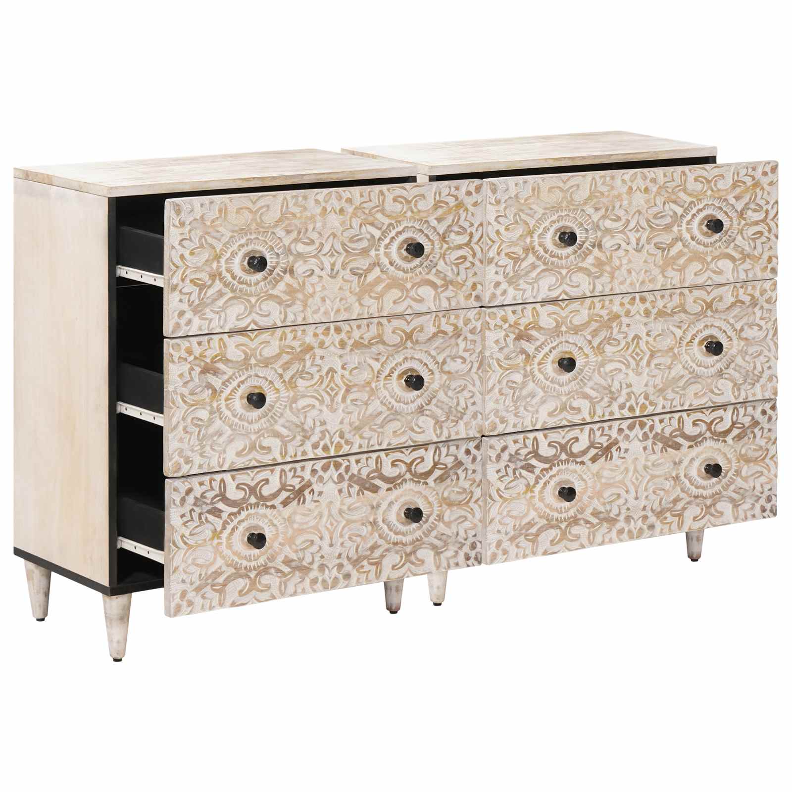 Credenza 2 pcs Bianco 60 x 33,5 x 75 cm Legno di mango massello | homemem39