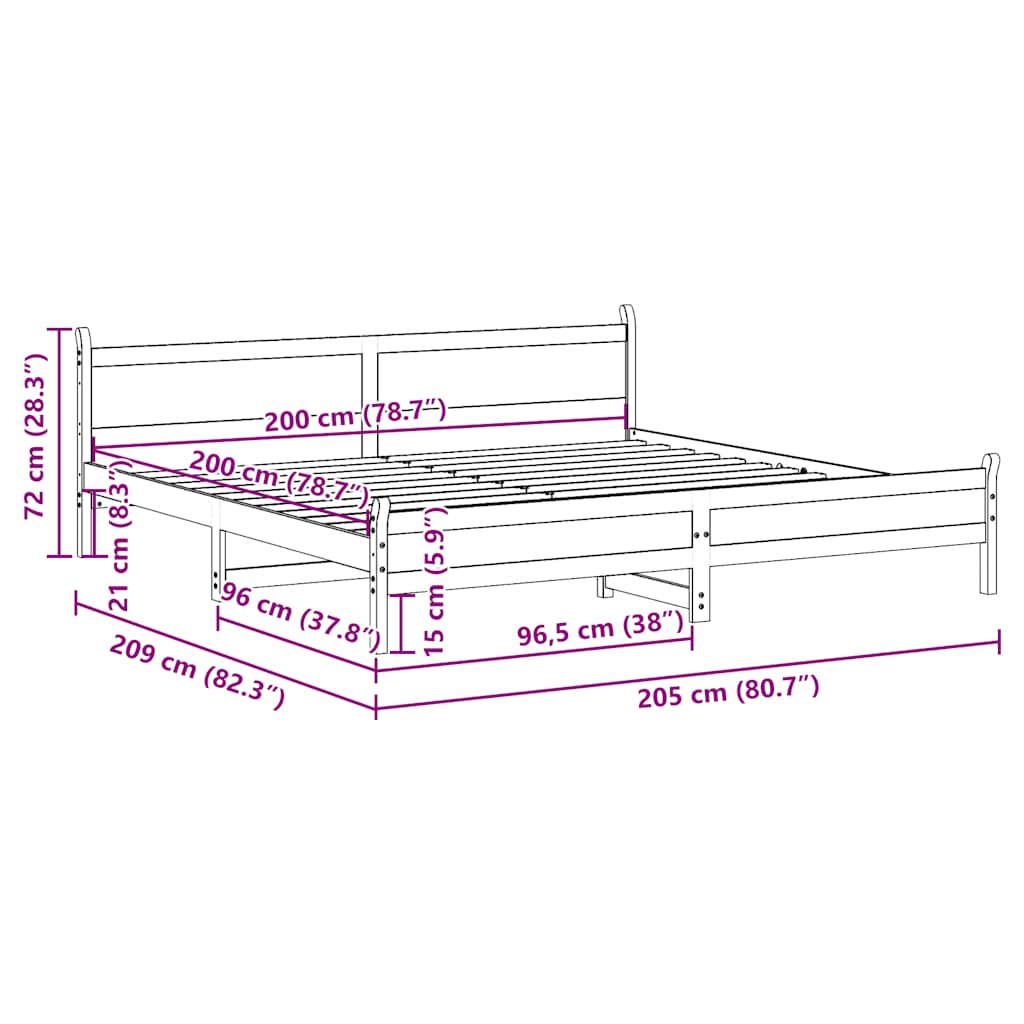 Giroletto senza Materasso Bianco 200x200 cm Legno Massello Pino | homemem39