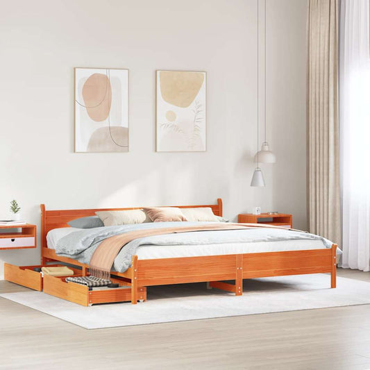 Letto senza Materasso Marrone Cera 200x200 cm in Legno di Pino | homemem39