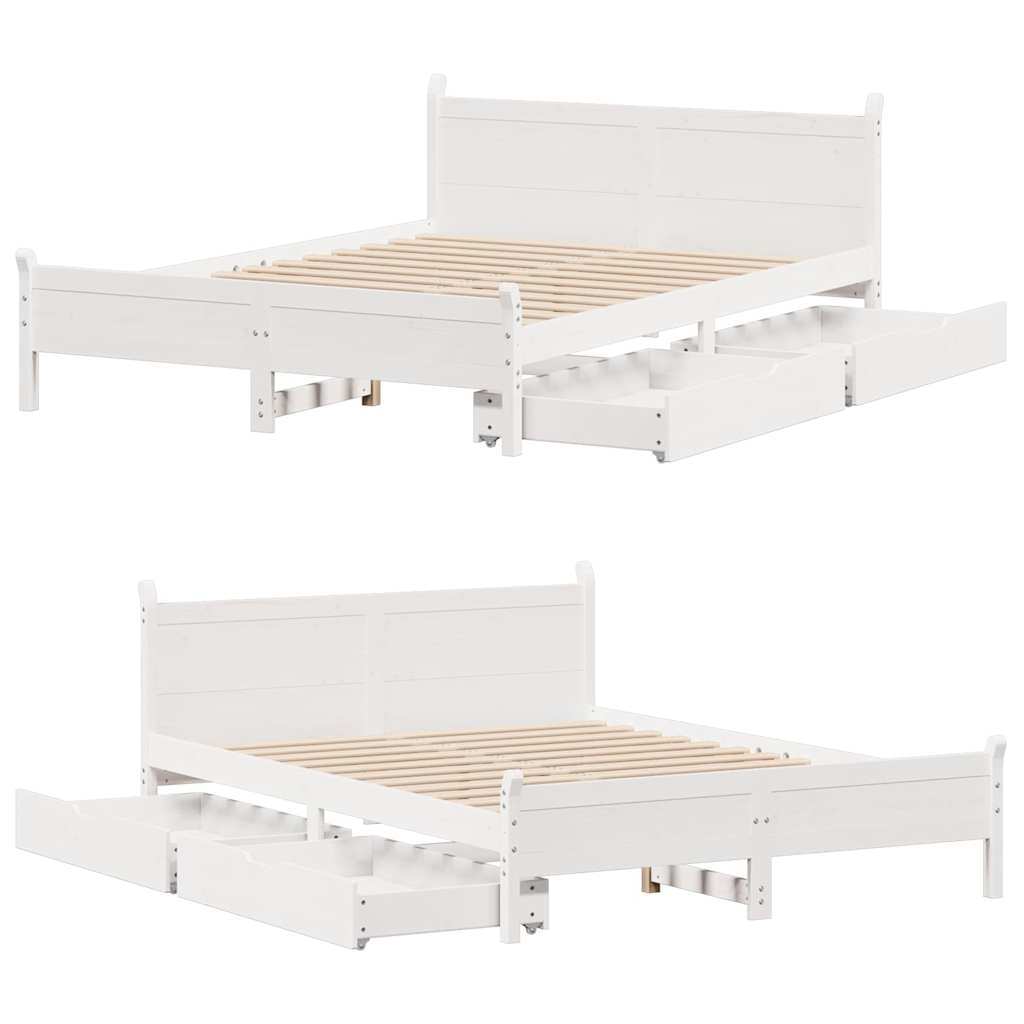 Letto senza Materasso Bianco 160x200 cm Legno Massello di Pino - homemem39