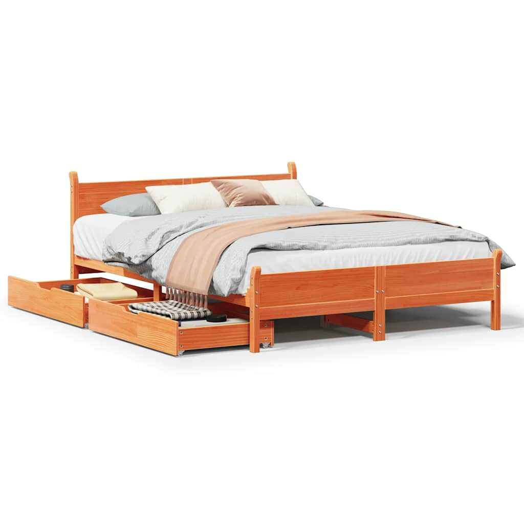 Letto senza Materasso Marrone Cera 140x190 cm in Legno di Pino | homemem39