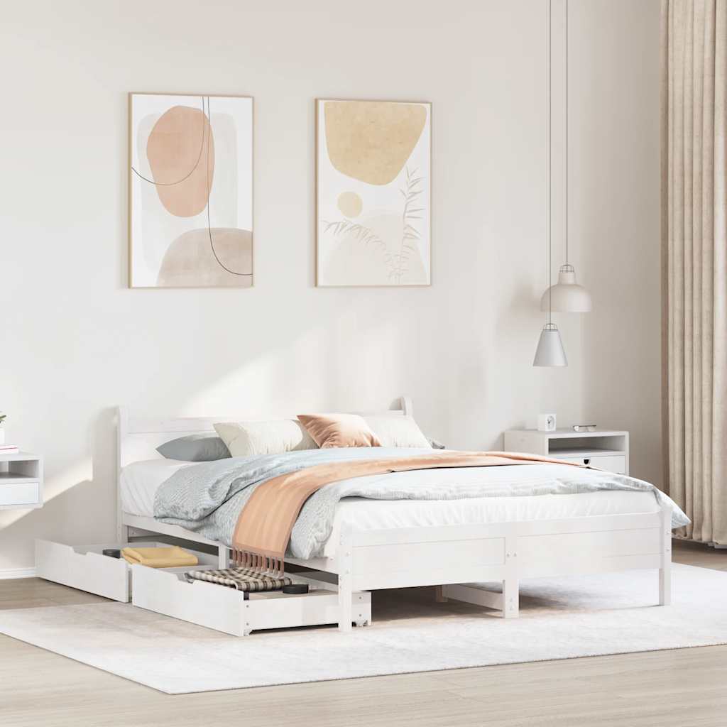 Letto senza Materasso Bianco 135x190 cm Legno Massello di Pino | homemem39