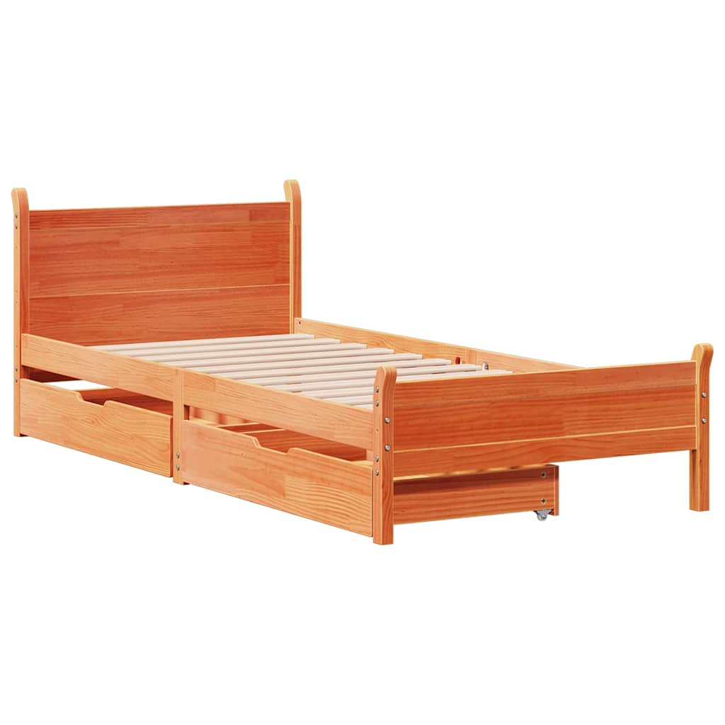 Letto senza Materasso Marrone Cera 75x190 cm in Legno di Pino | homemem39