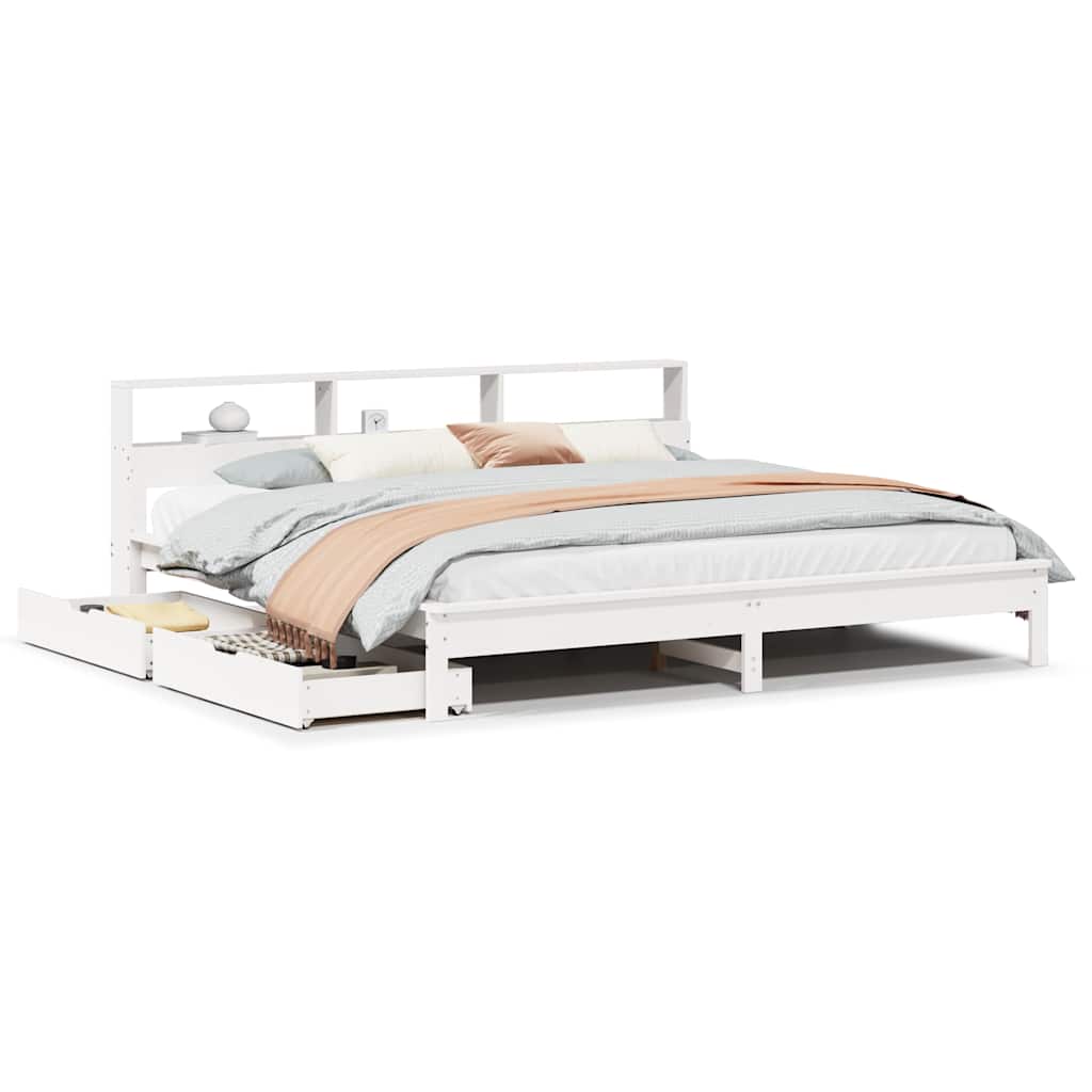 Letto Libreria senza Materasso Bianco 200x200 cm Legno di Pino | homemem39