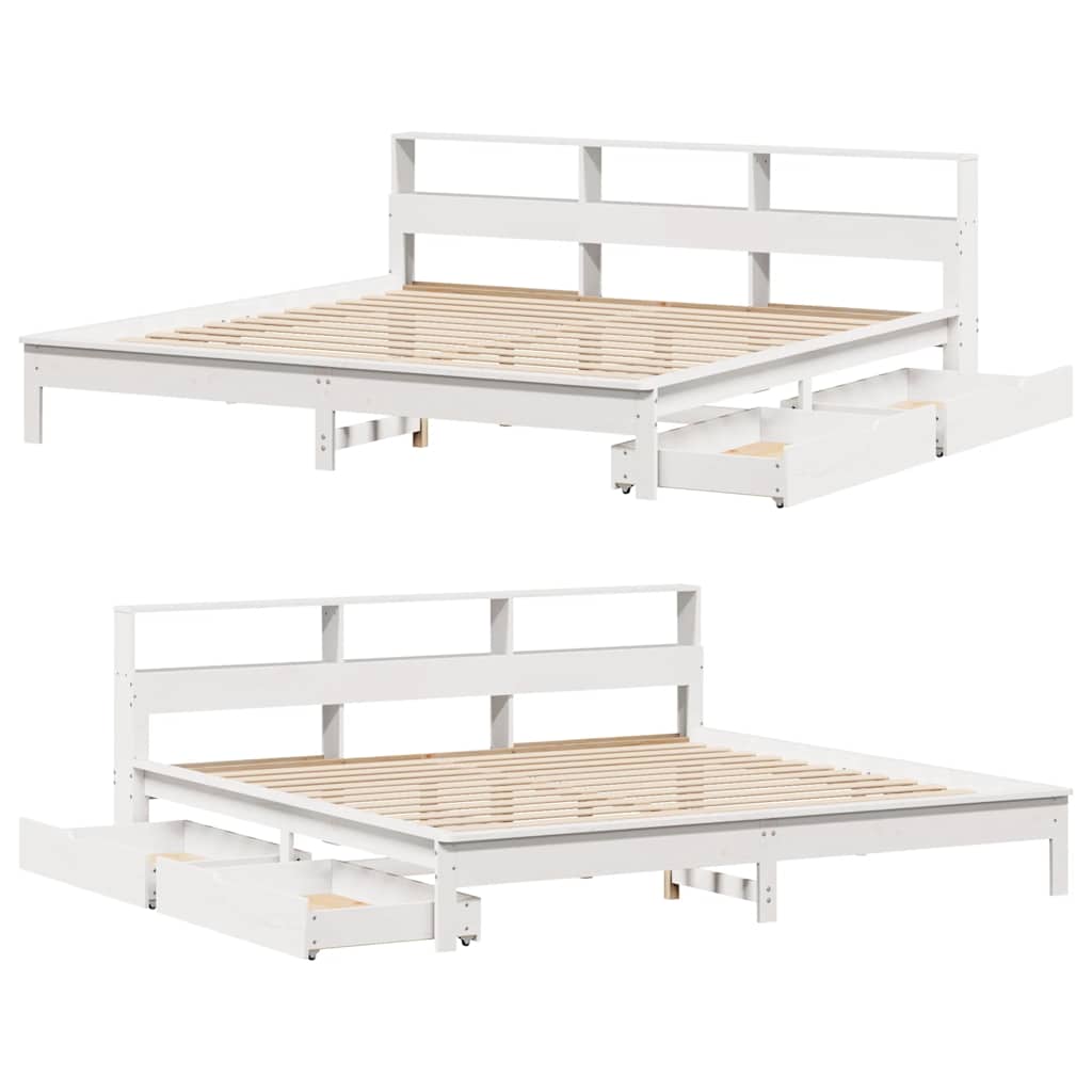 Letto Libreria senza Materasso Bianco 200x200 cm Legno di Pino | homemem39