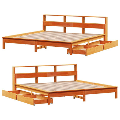 Letto Libreria senza Materasso Marrone Cera 180x200 cm in Pino