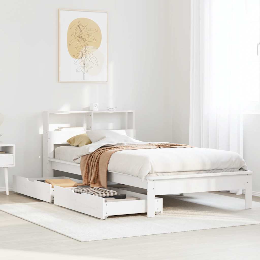 Letto Libreria senza Materasso Bianco 100x200 cm Legno di Pino | homemem39