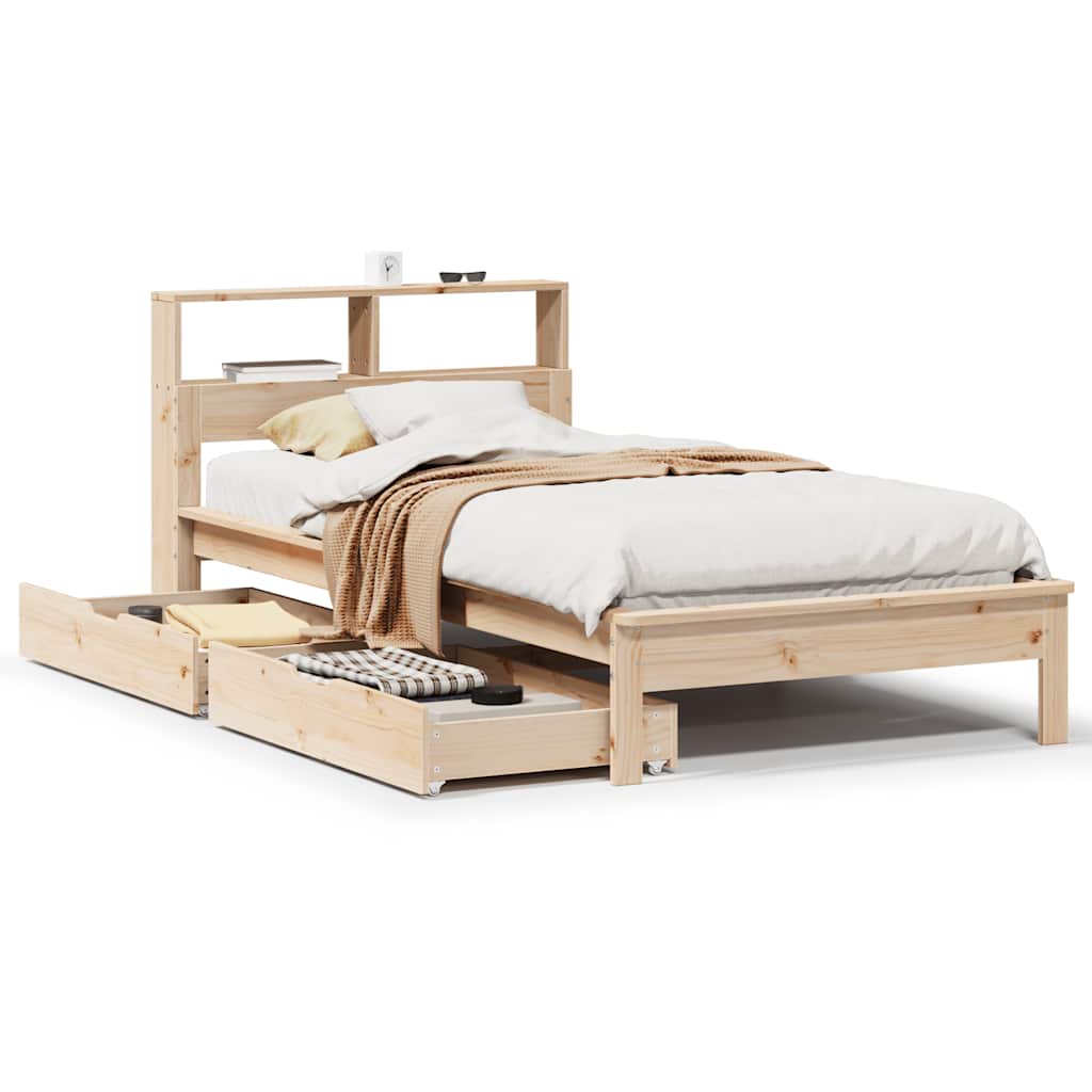 Letto Libreria senza Materasso 90x200 cm Legno Massello Pino