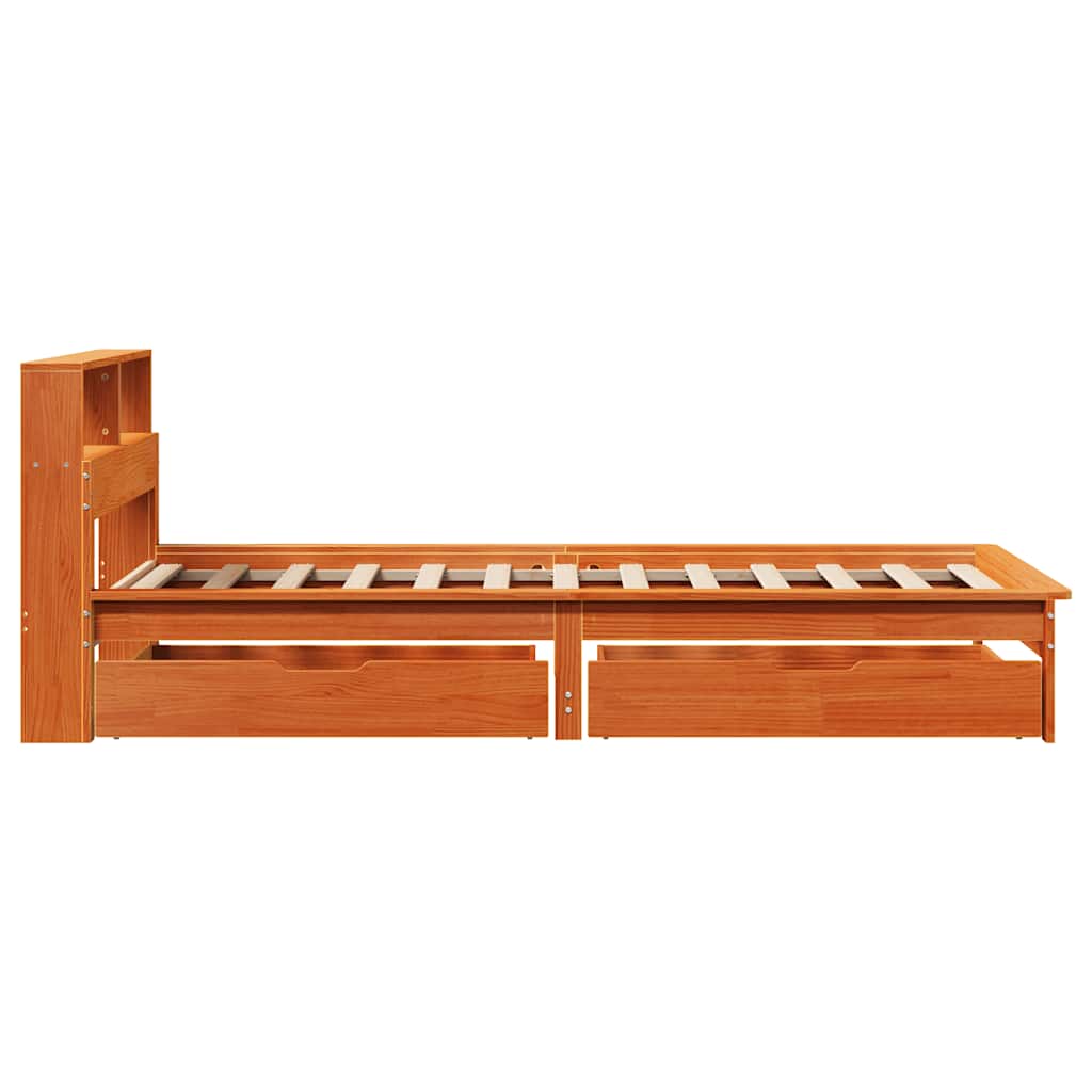 Letto Libreria senza Materasso Marrone Cera 90x200 cm in Pino | homemem39