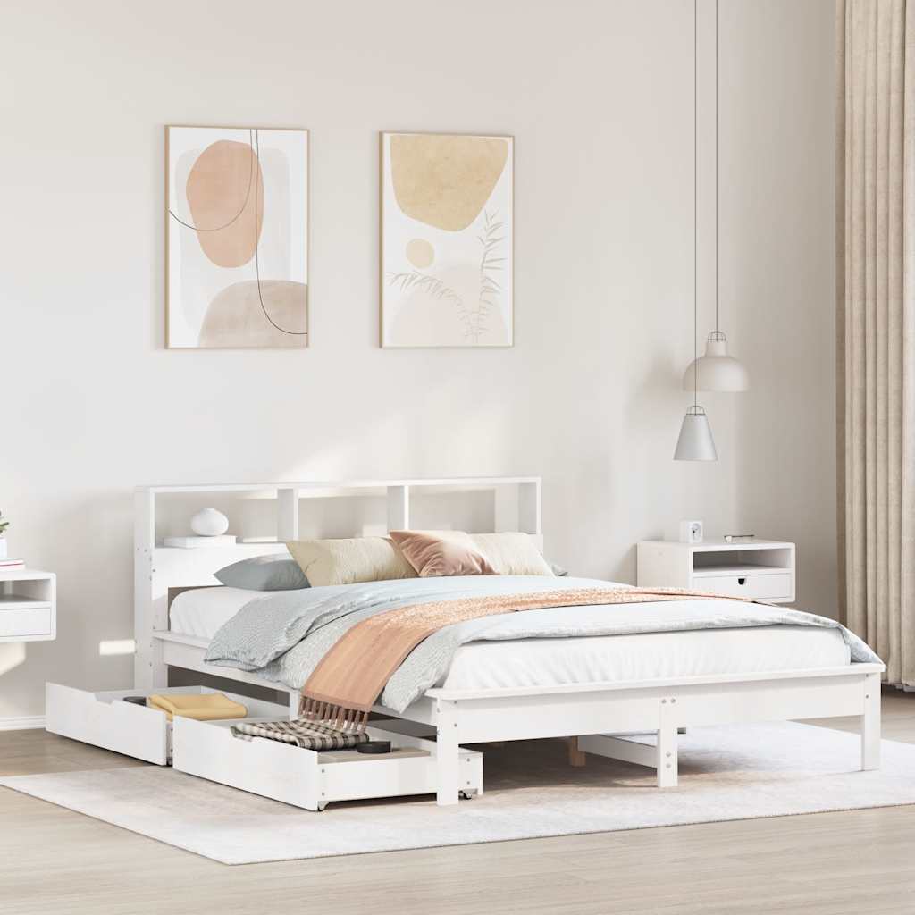 Letto Libreria senza Materasso Bianco 140x190 cm Legno di Pino | homemem39