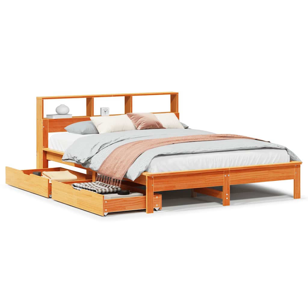 Letto Libreria senza Materasso Marrone Cera 140x190 cm in Pino | homemem39