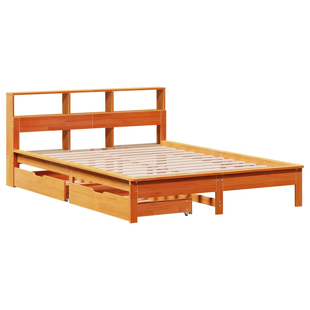 Letto Libreria senza Materasso Marrone Cera 135x190 cm in Pino | homemem39