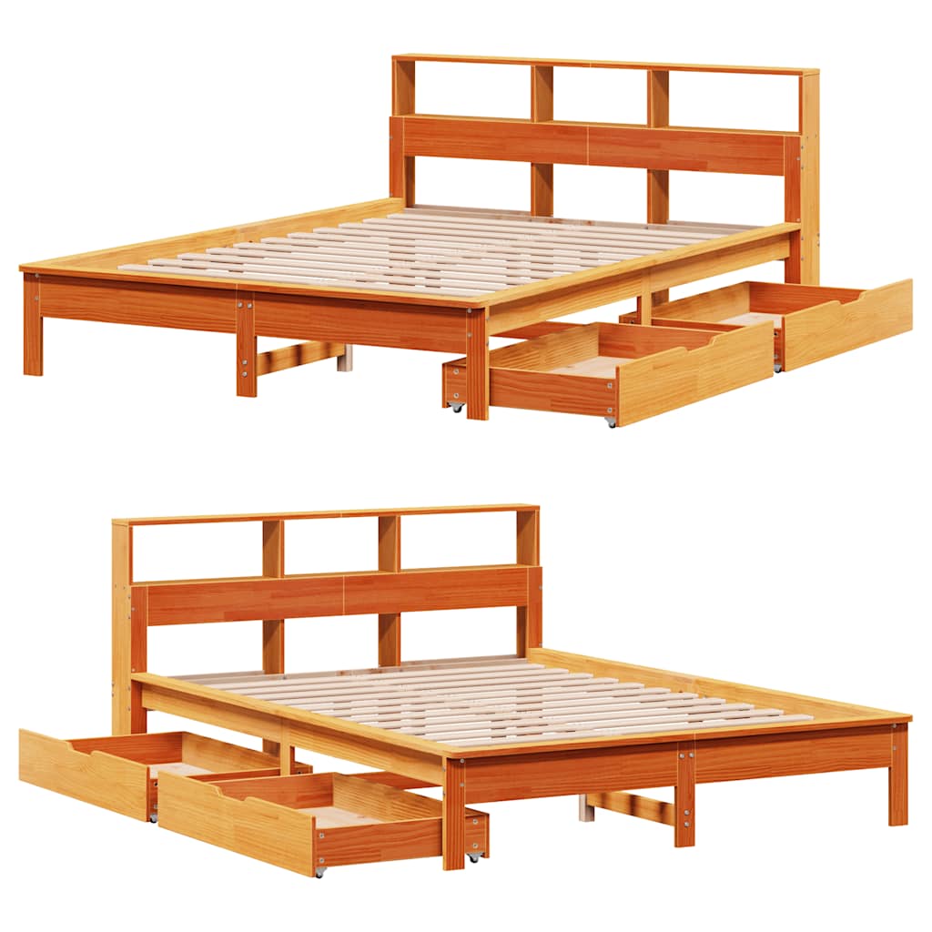 Letto Libreria senza Materasso Marrone Cera 135x190 cm in Pino | homemem39