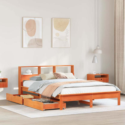 Letto Libreria senza Materasso Marrone Cera 135x190 cm in Pino | homemem39