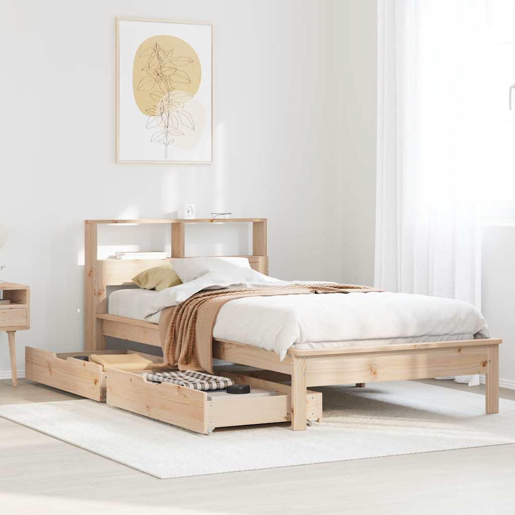 Letto Libreria senza Materasso 90x190 cm Legno Massello Pino