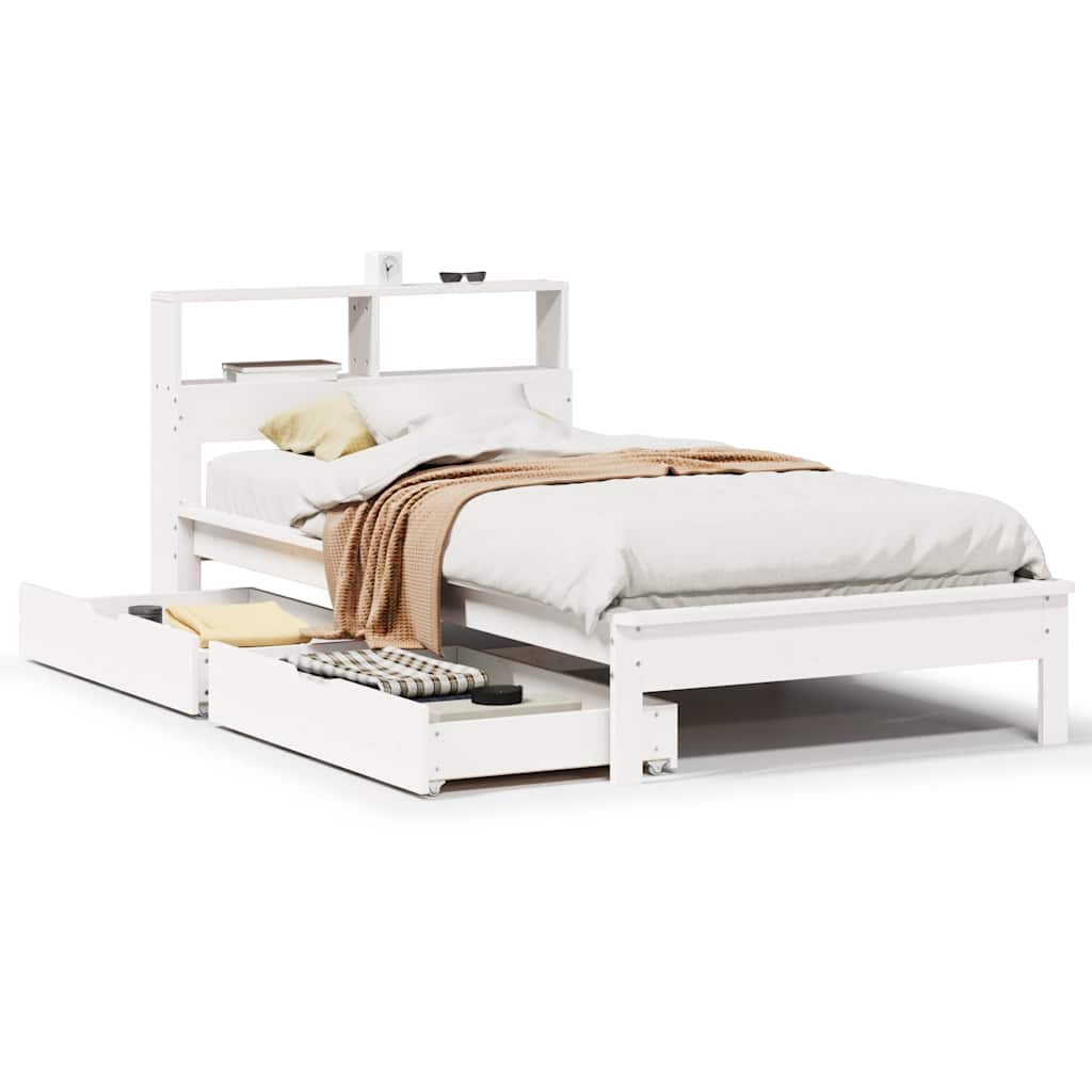 Letto Libreria senza Materasso Bianco 90x190 cm Massello Pino - homemem39