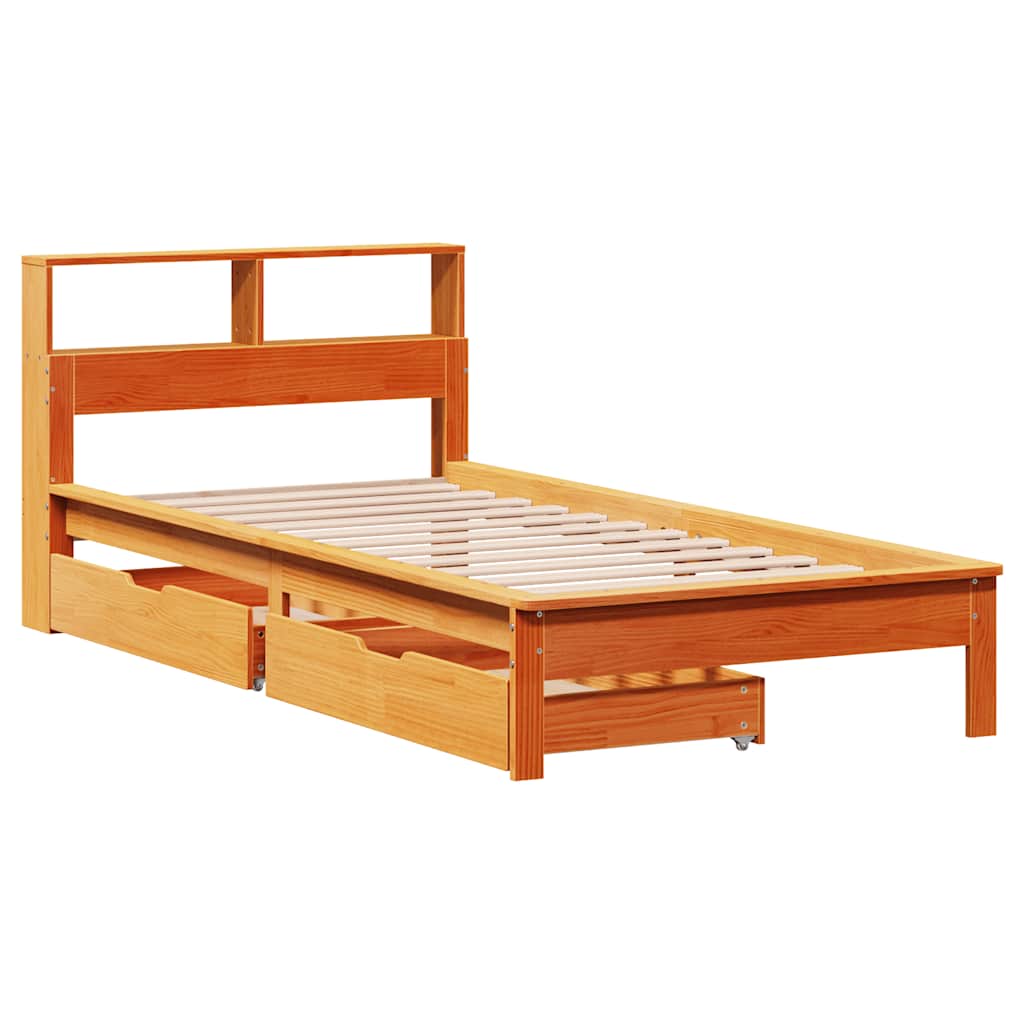 Letto Libreria senza Materasso Marrone Cera 90x190 cm in Pino | homemem39
