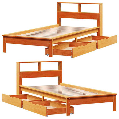 Letto Libreria senza Materasso Marrone Cera 90x190 cm in Pino | homemem39