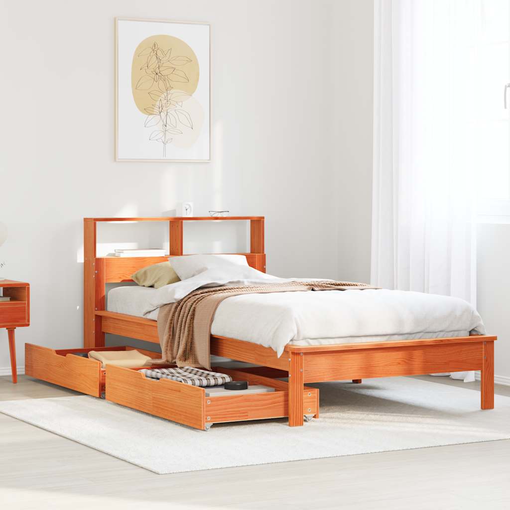 Letto Libreria senza Materasso Marrone Cera 90x190 cm in Pino | homemem39
