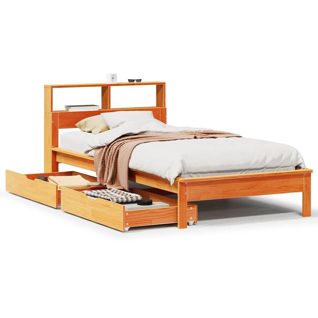 Letto Libreria senza Materasso Marrone Cera 75x190 cm in Pino | homemem39
