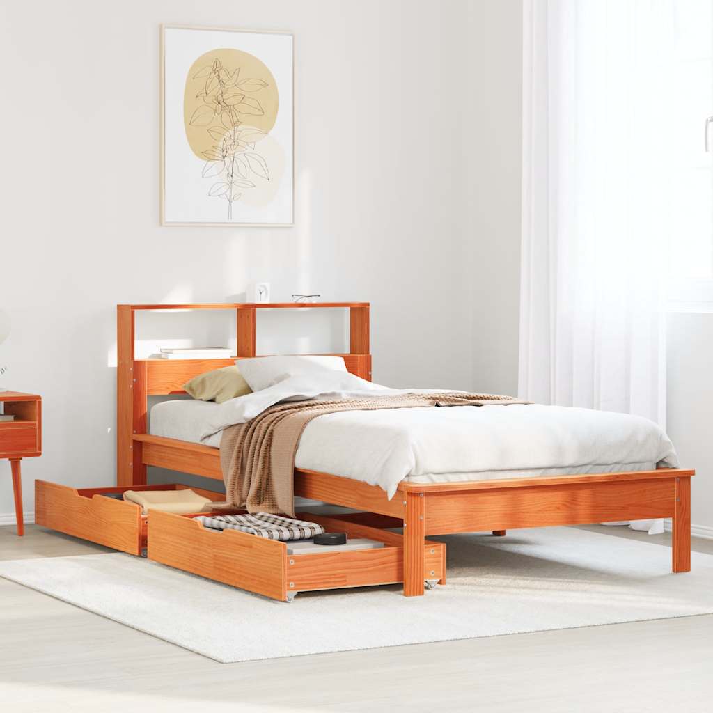 Letto Libreria senza Materasso Marrone Cera 75x190 cm in Pino | homemem39