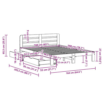 Giroletto senza Materasso Marrone Cera 160x200 cm Legno di Pino