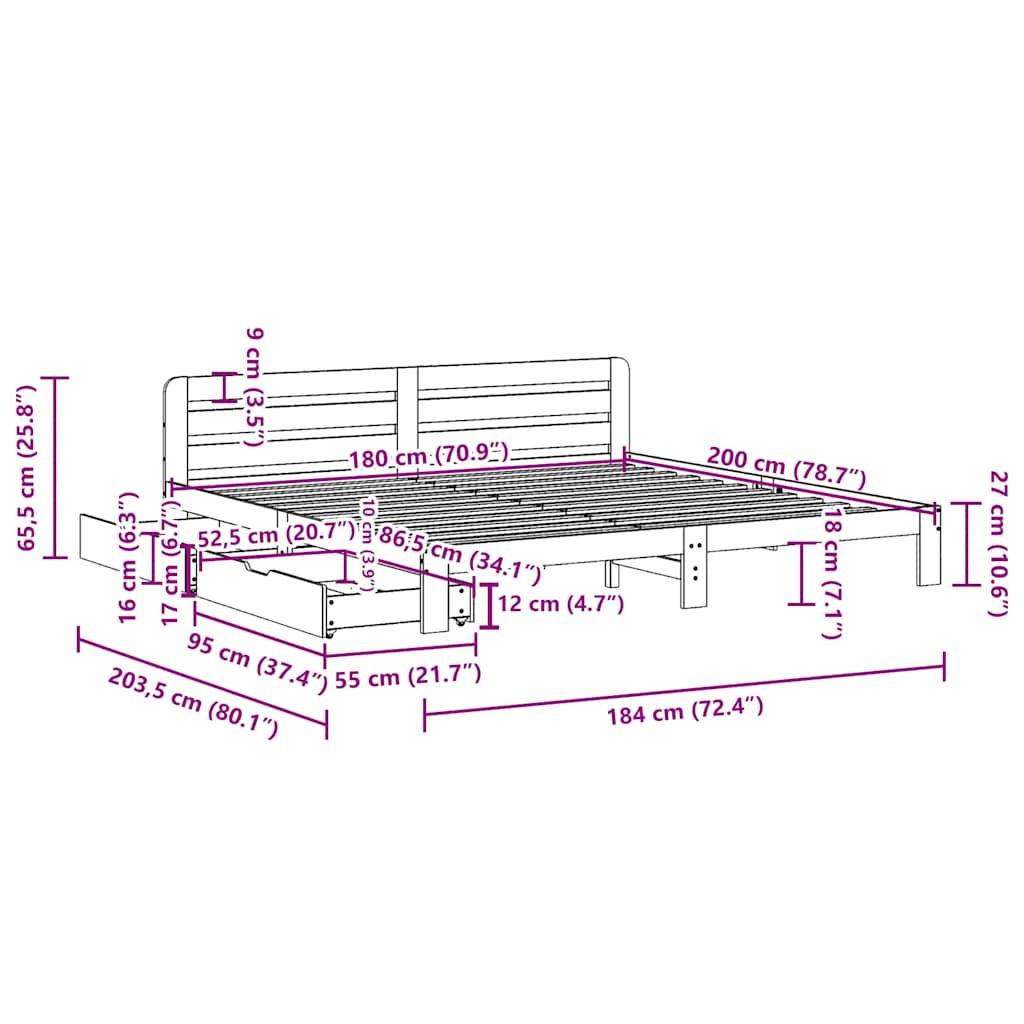 Giroletto senza Materasso Marrone Cera 180x200 cm Legno di Pino | homemem39
