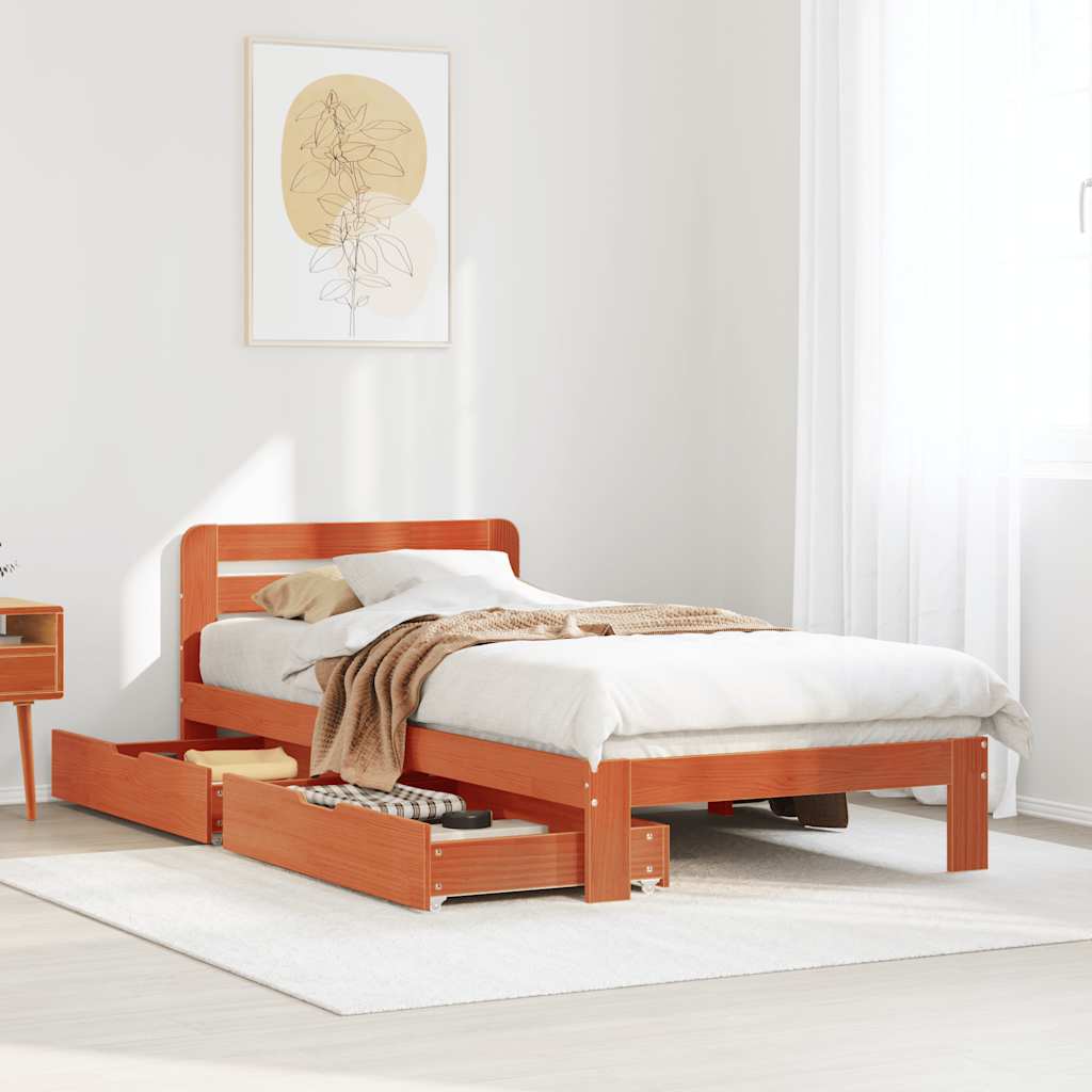 Letto senza Materasso Marrone Cera 75x190 cm in Legno di Pino