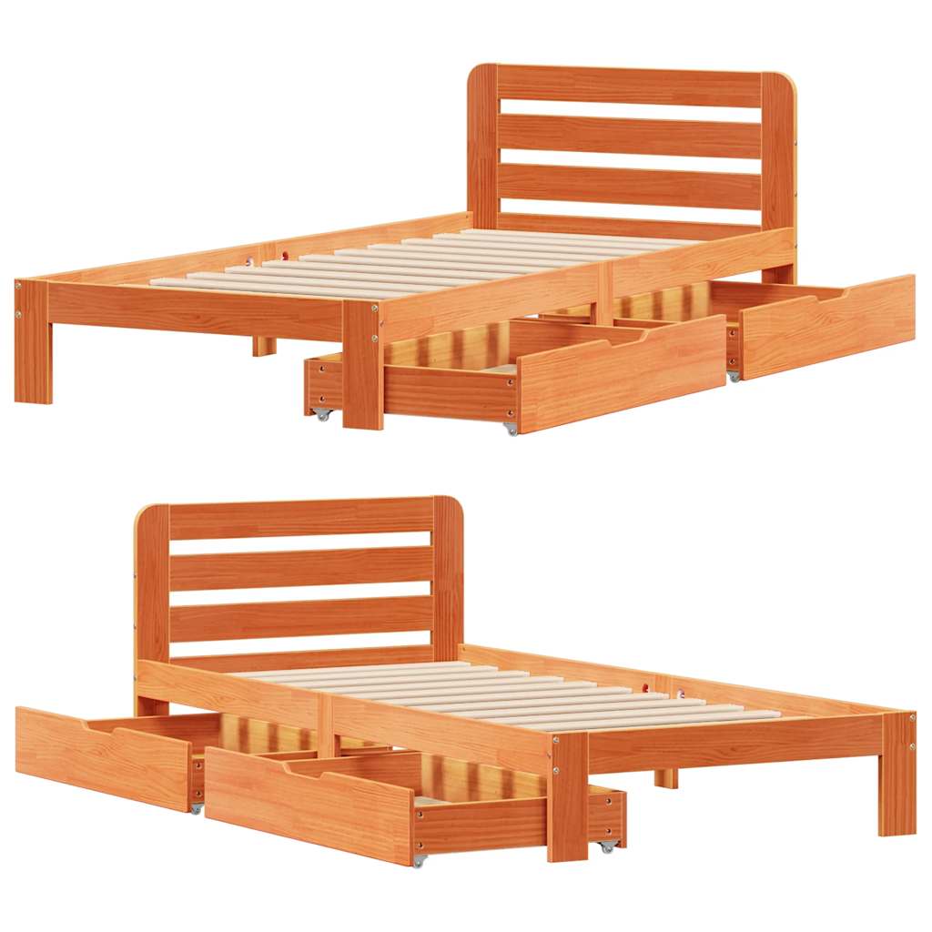 Letto senza Materasso Marrone Cera 90x190 cm in Legno di Pino | homemem39