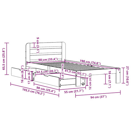 Letto senza Materasso Marrone Cera 90x190 cm in Legno di Pino | homemem39
