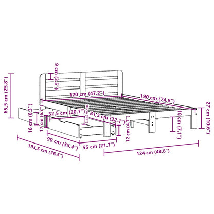 Letto senza Materasso Marrone Cera 120x190 cm in Legno di Pino | homemem39