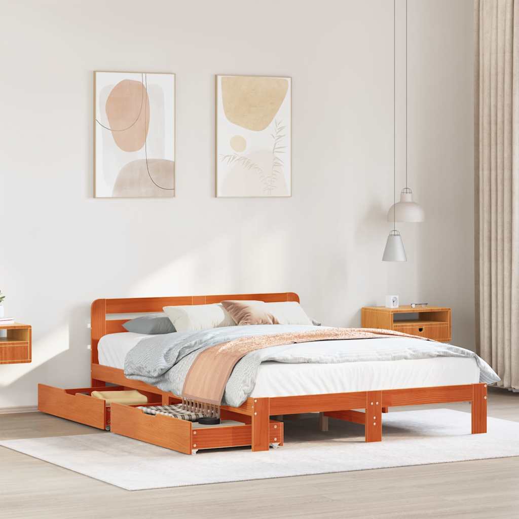 Letto senza Materasso Marrone Cera 120x190 cm in Legno di Pino | homemem39