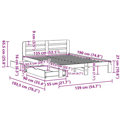Letto senza Materasso Marrone Cera 135x190 cm in Legno di Pino | homemem39