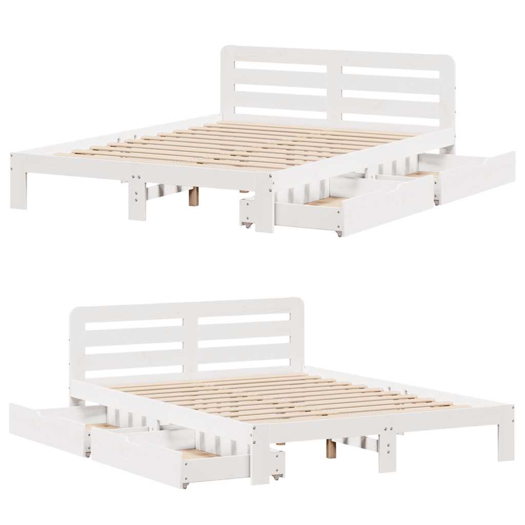 Letto senza Materasso Bianco 140x190 cm Legno Massello di Pino - homemem39