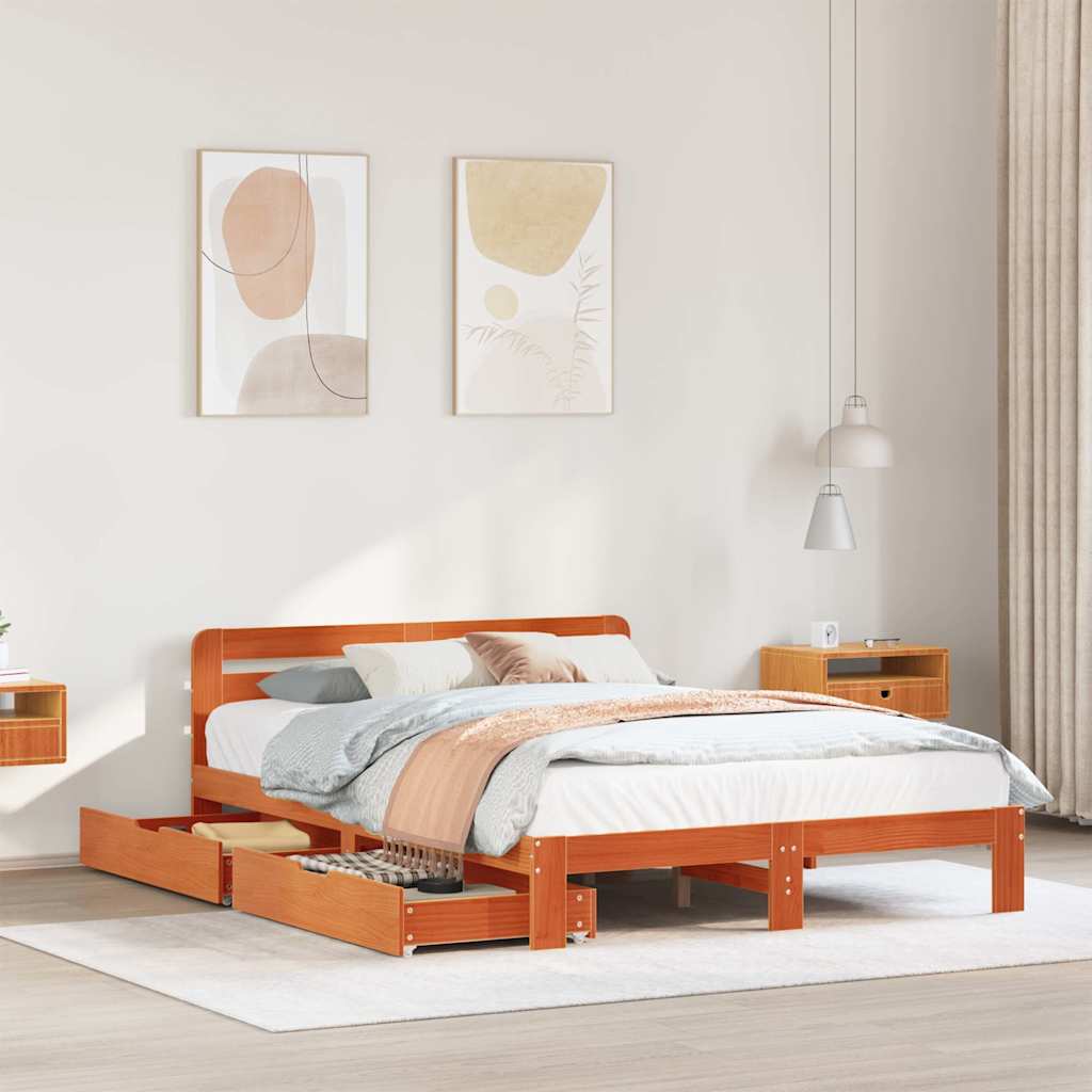 Letto senza Materasso Marrone Cera 140x190 cm in Legno di Pino | homemem39