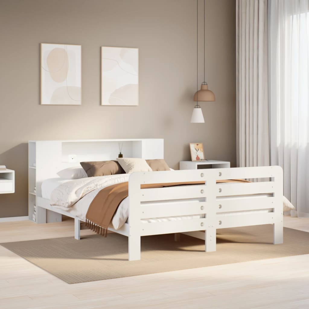 Letto senza Materasso Bianco 135x190 cm Legno Massello di Pino - homemem39