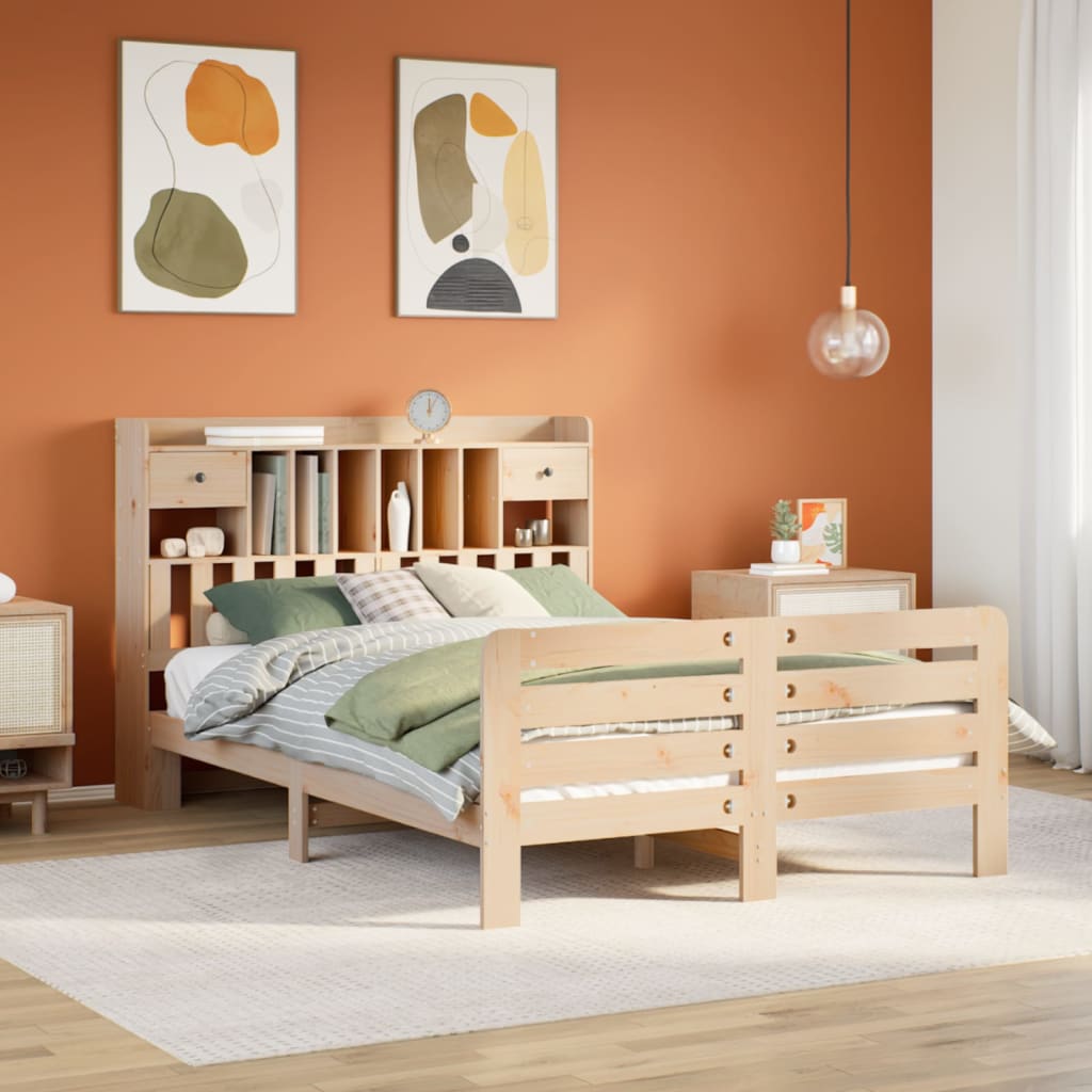 Letto Libreria senza Materasso 150x200 cm in Legno di Pino - homemem39