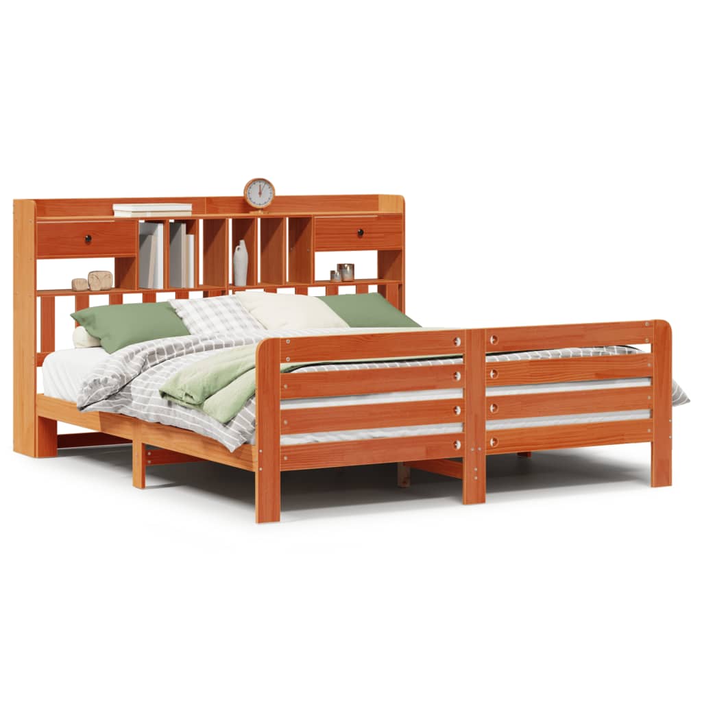 Letto Libreria senza Materasso Marrone Cera 180x200 cm in Pino - homemem39