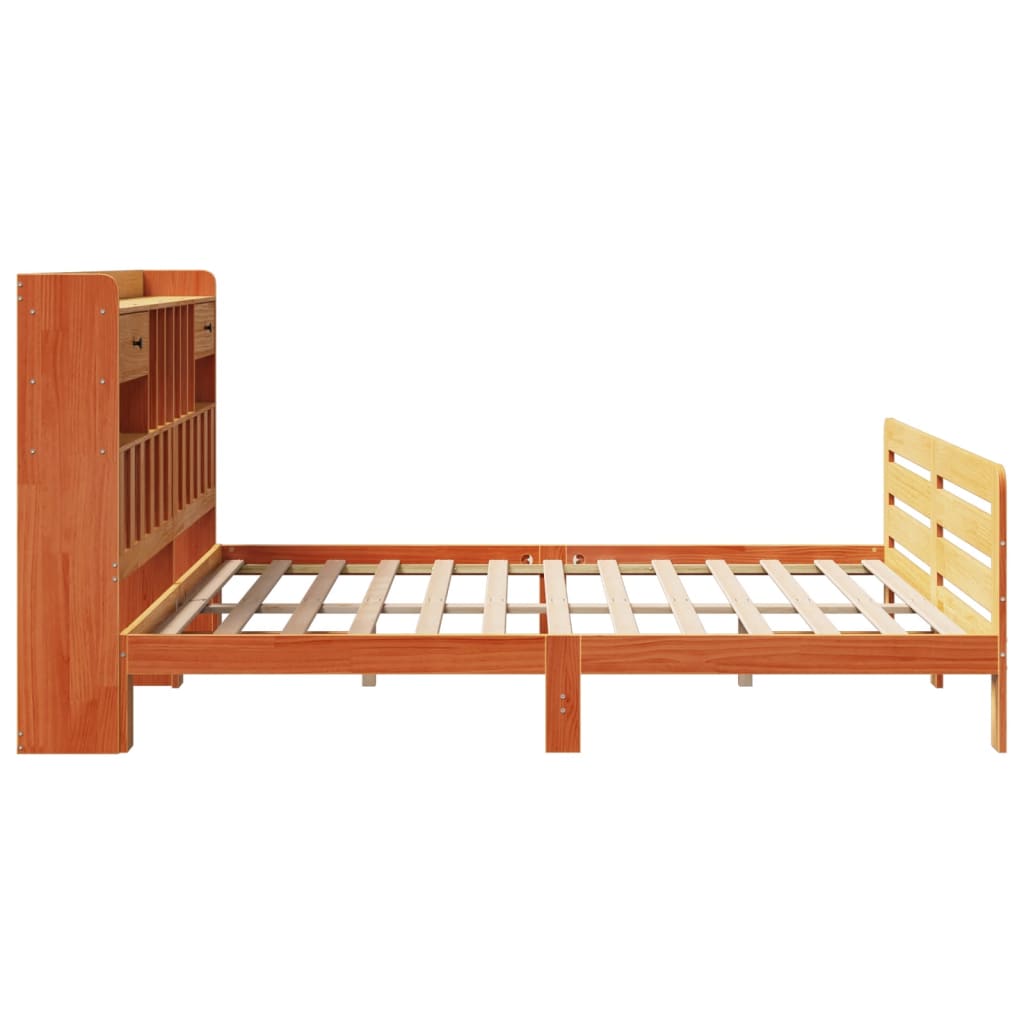 Letto Libreria senza Materasso Marrone Cera 200x200 cm in Pino - homemem39