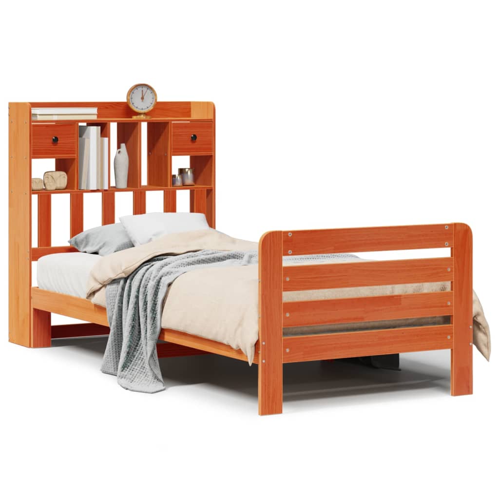 Letto Libreria senza Materasso Marrone Cera 75x190 cm in Pino - homemem39