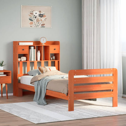 Letto Libreria senza Materasso Marrone Cera 75x190 cm in Pino - homemem39