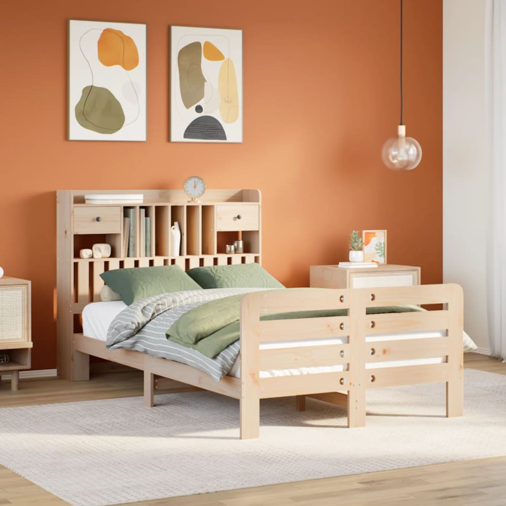 Letto Libreria senza Materasso 135x190 cm in Legno di Pino - homemem39