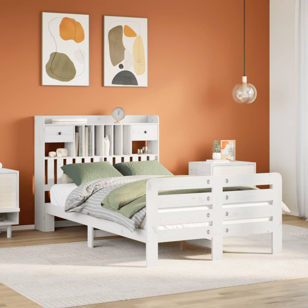 Letto Libreria senza Materasso Bianco 135x190 cm Legno di Pino - homemem39