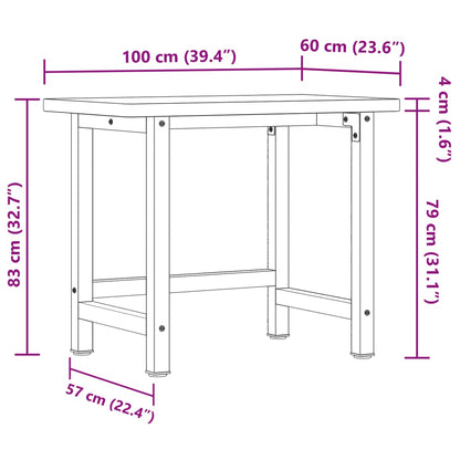 Banco Lavoro 100x60x83 cm Legno Massello Rovere Rettangolare | homemem39