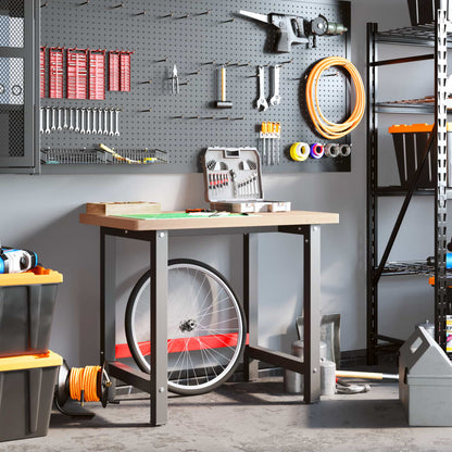 Banco Lavoro 100x60x83 cm Legno Massello Faggio Rettangolare - homemem39