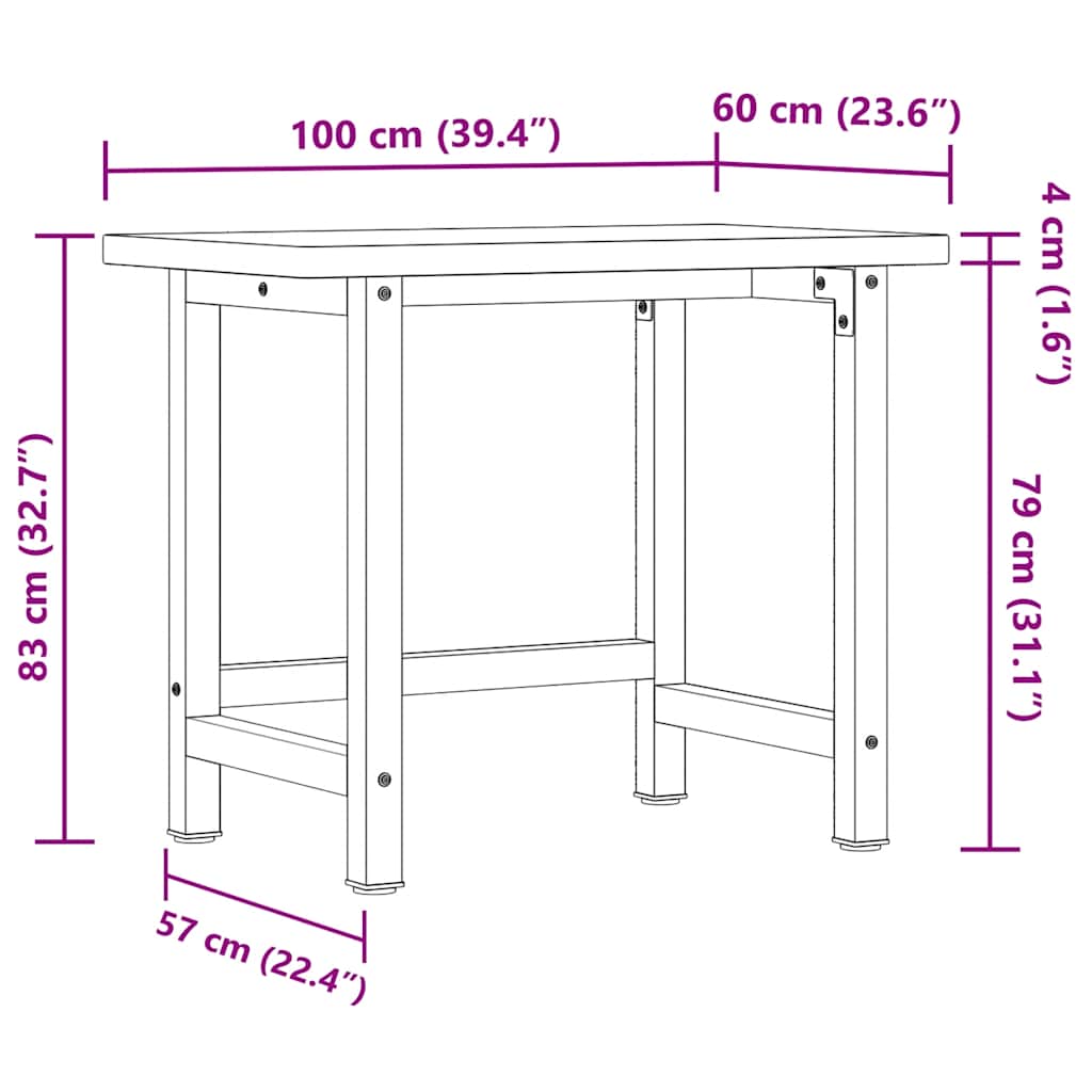 Banco Lavoro 100x60x83 cm Legno Massello Faggio Rettangolare | homemem39