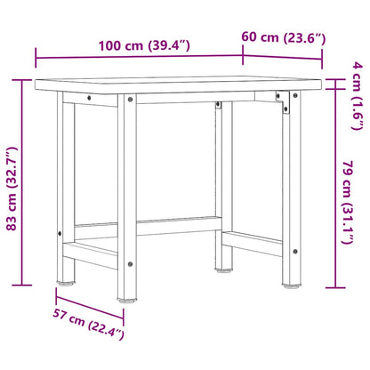 Banco Lavoro 100x60x83 cm Legno Massello Faggio Rettangolare | homemem39