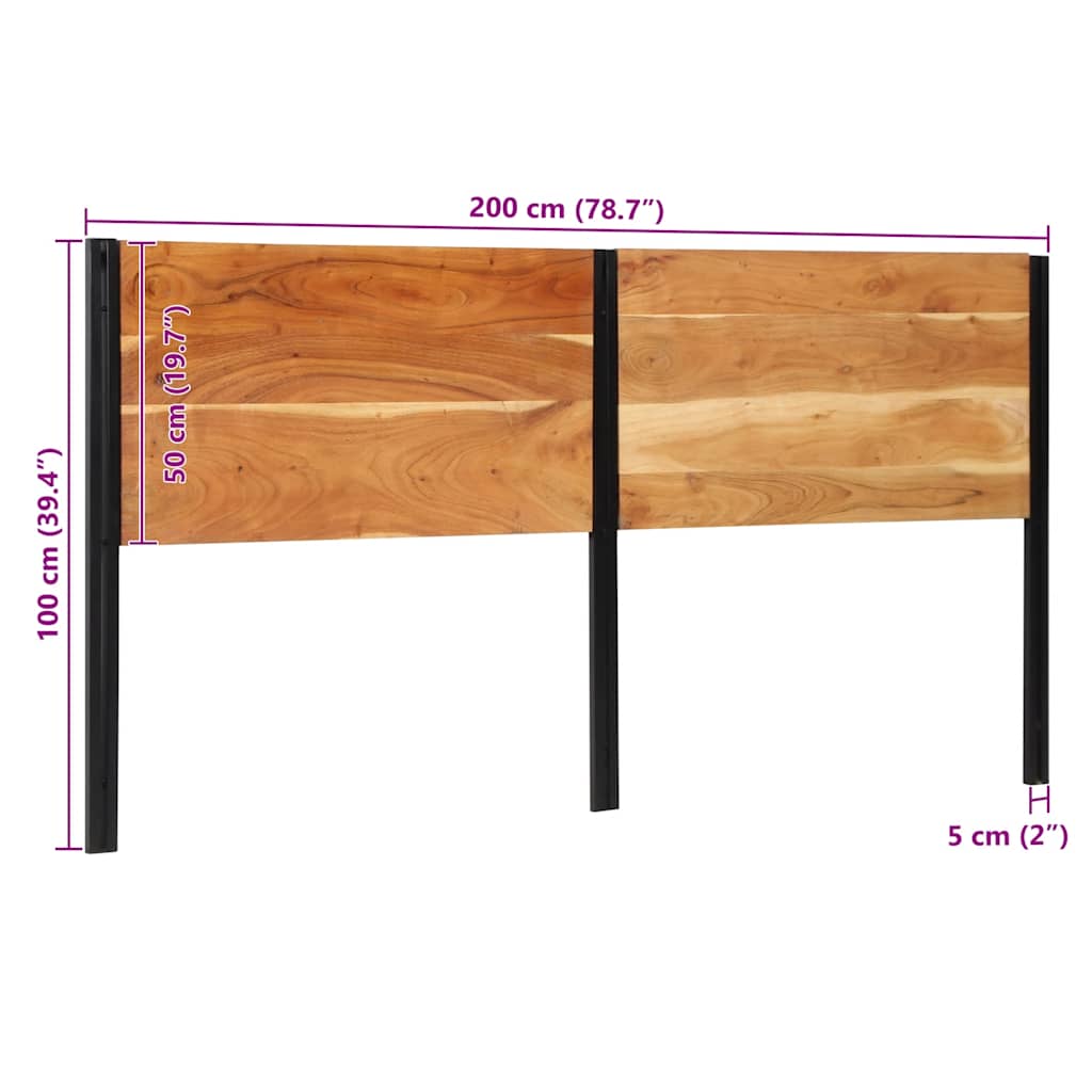 Testiera 200 cm in Legno Massello di Acacia e Ferro - homemem39